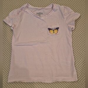 OshKosh B'gosh Pink and White Striped Tee with Butterfly 5T